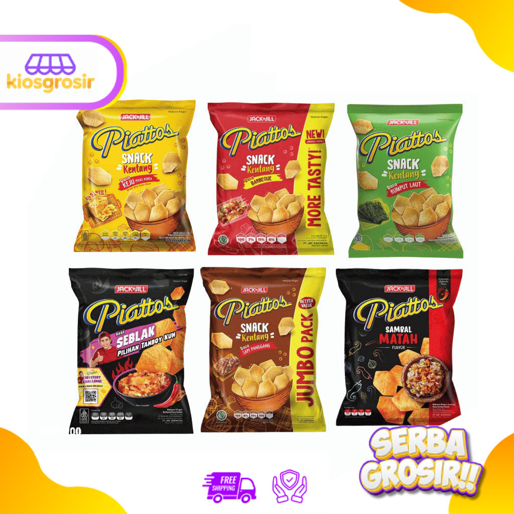 KIOSGROSIR Piattos Piatos Snack Kentang Potato Pack 68 gr 115 gr Rasa BBQ Keju Pedas Korea Seblak Ru