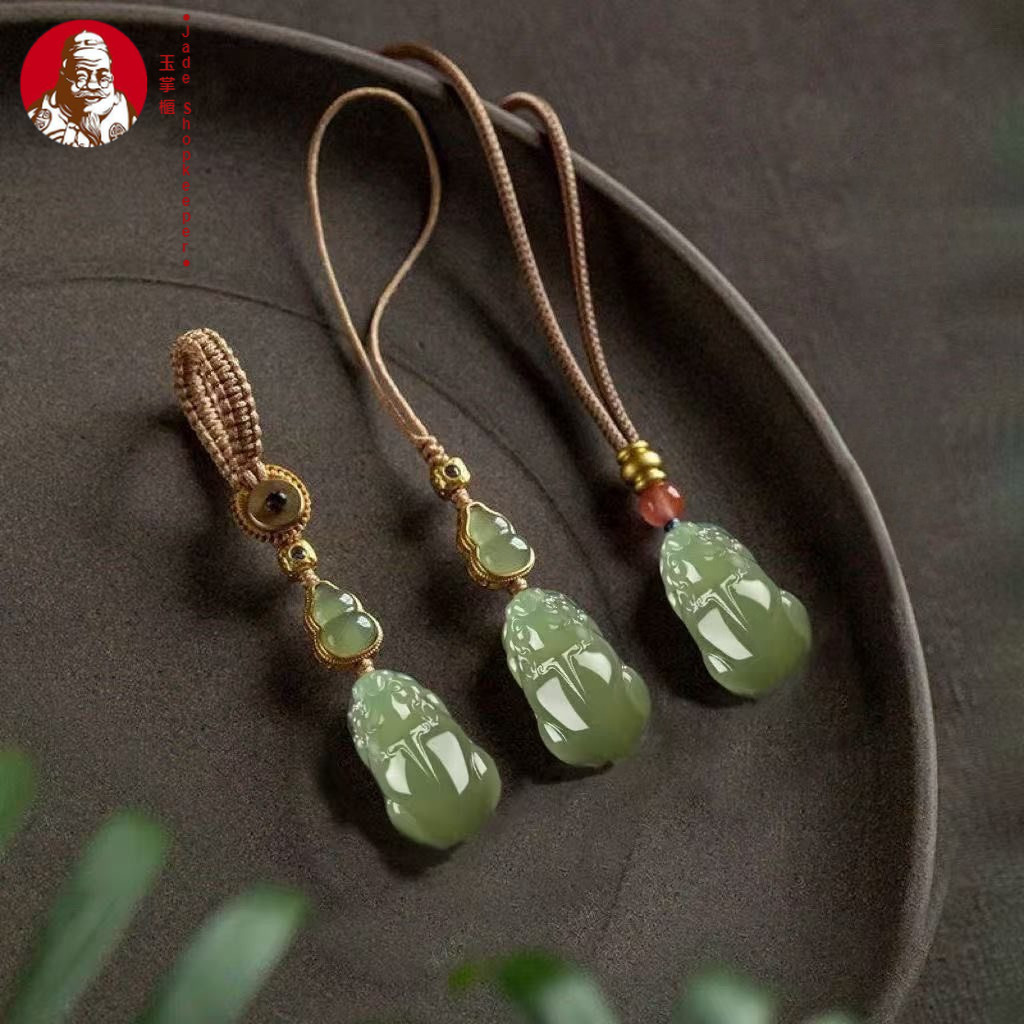 Giok alami Xinjiang Hetian, liontin Pixiu, liontin kunci ponsel, liontin aksesori DIY