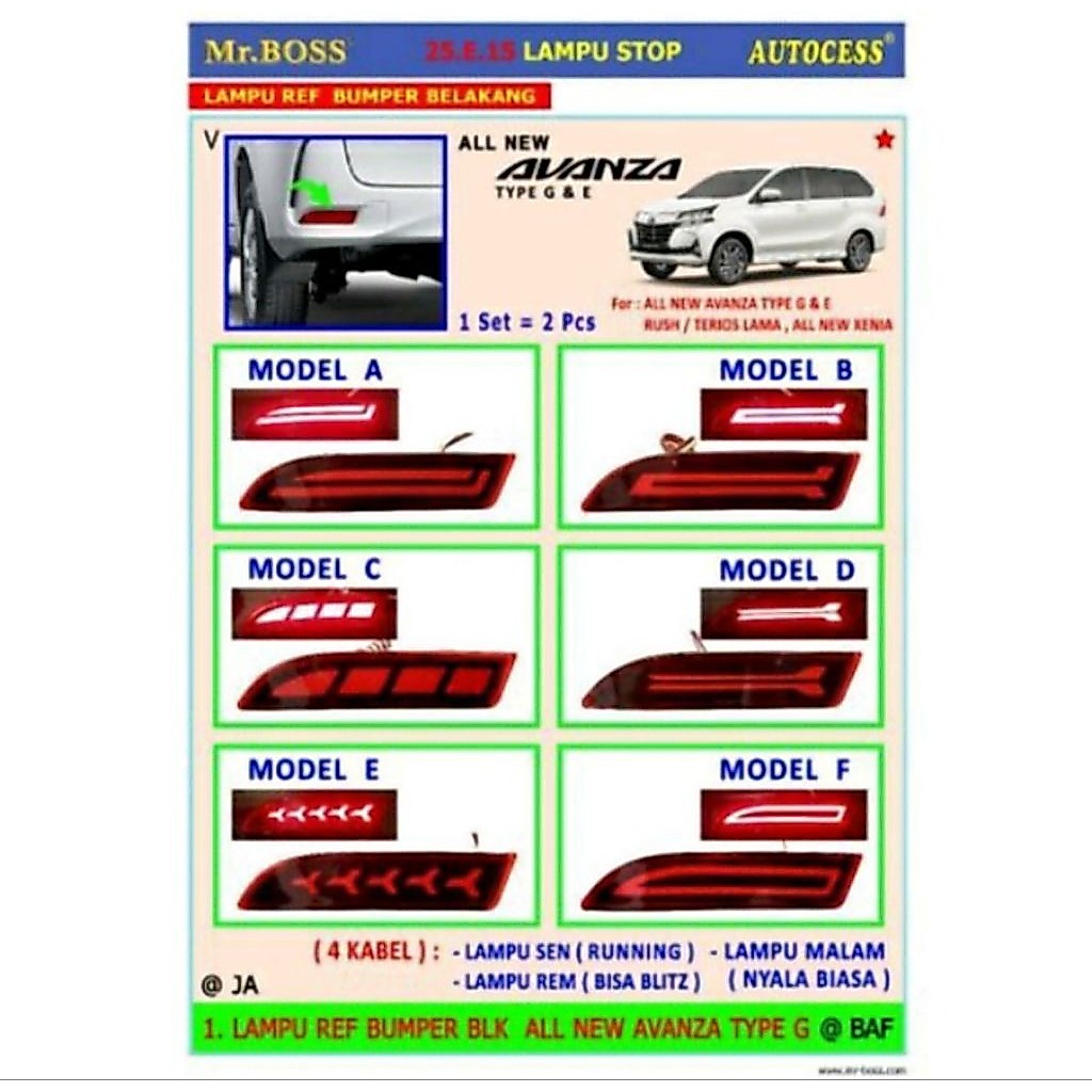 LAMPU REFLEKTOR BEMPER BELAKANG UNTUK MOBIL ALL NEW AVANZA 2012/2021, DAIHATSU RUSH TERRIOS (2006)