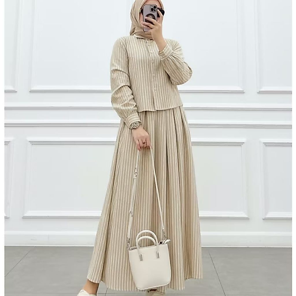 ONESET SALUR WANITA ROK DAN KEMEJA CROP LENGAN PANJANG A LINE