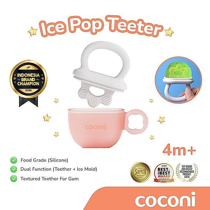 COCONI Ice Pop Teether Teether + Cetakan Es Buah Bayi 2-in-1 | Food Grade Silicone, Aman untuk 4 Bul