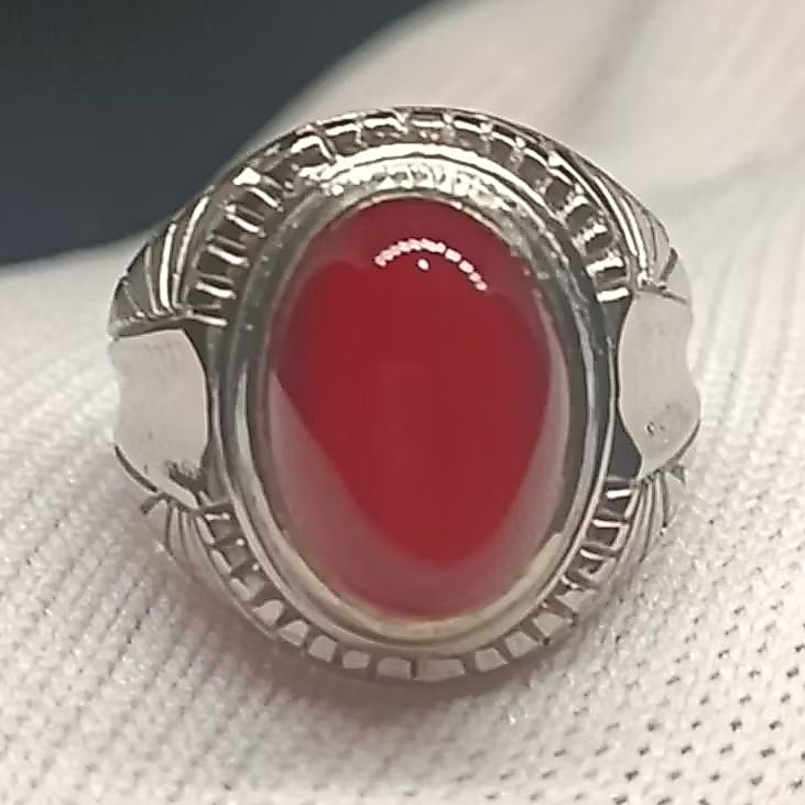 Cincin Alpaka Super Motif Ukiran Etnik dengan Mahkota Red Baron Kecil dan Imut