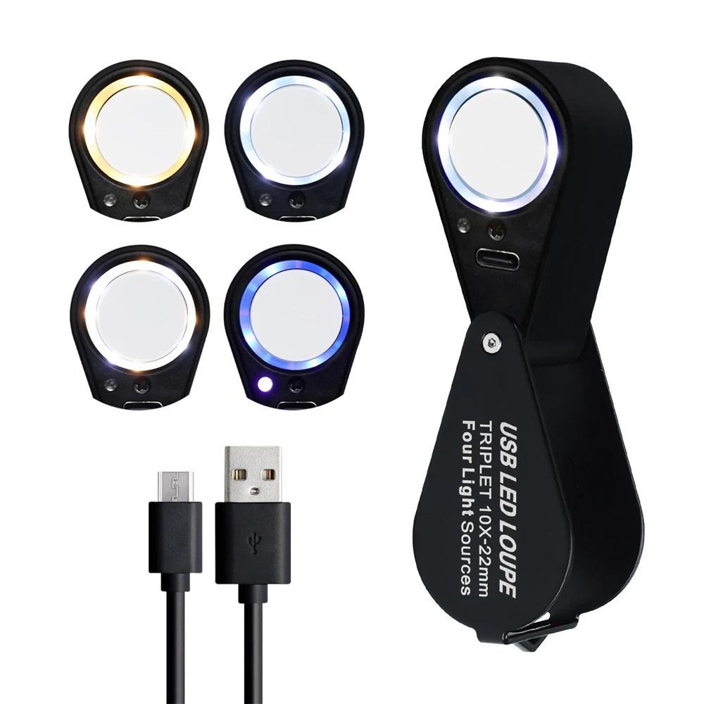 10X 20X 30X Jewelers Loupe With UV & LED Lights with Four Light Modes Portable Pocket Folable Loupe 