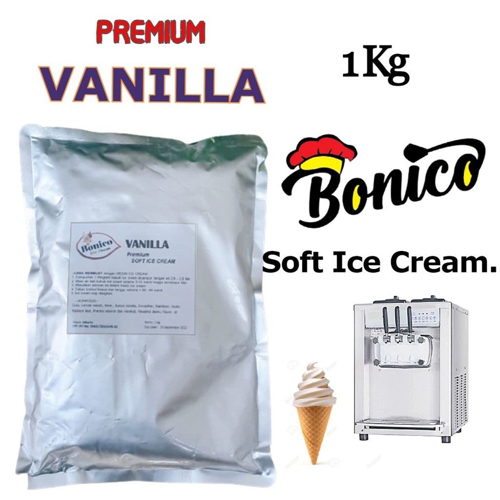 BONICO VANILLA SOFT ICE CREAM POWDER 1kg PREMIUM RESTO  premix tepung serbuk bubuk es krim instan me