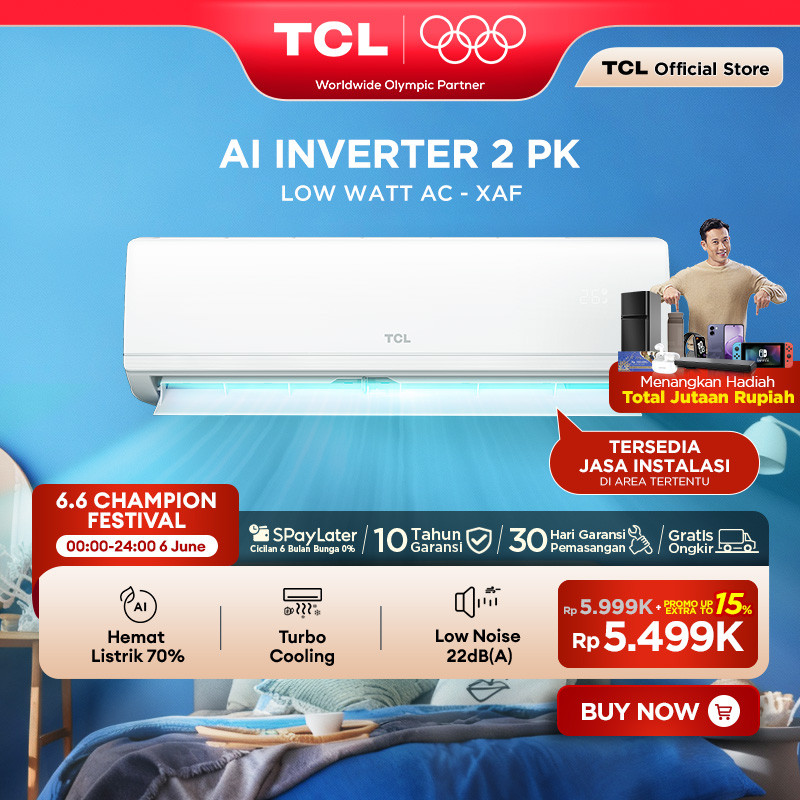 TCL AC Inverter 2PK - Tersedia Pemasangan - AI Tech Hemat Listrik 70% - Anti Bising - Cepat Dingin -