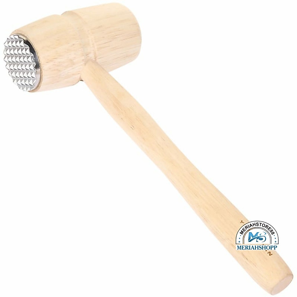 Palu Pelunak Daging Steak 2 Sisi Aluminum Metal Kayu Pelembut Pemukul Daging Meat Tenderizer