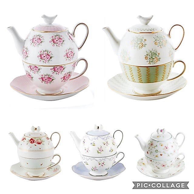 Tea for One Set Teapot Teacup saucer Ceramic St Saint James Fine Bone China Premium Tableware shabby