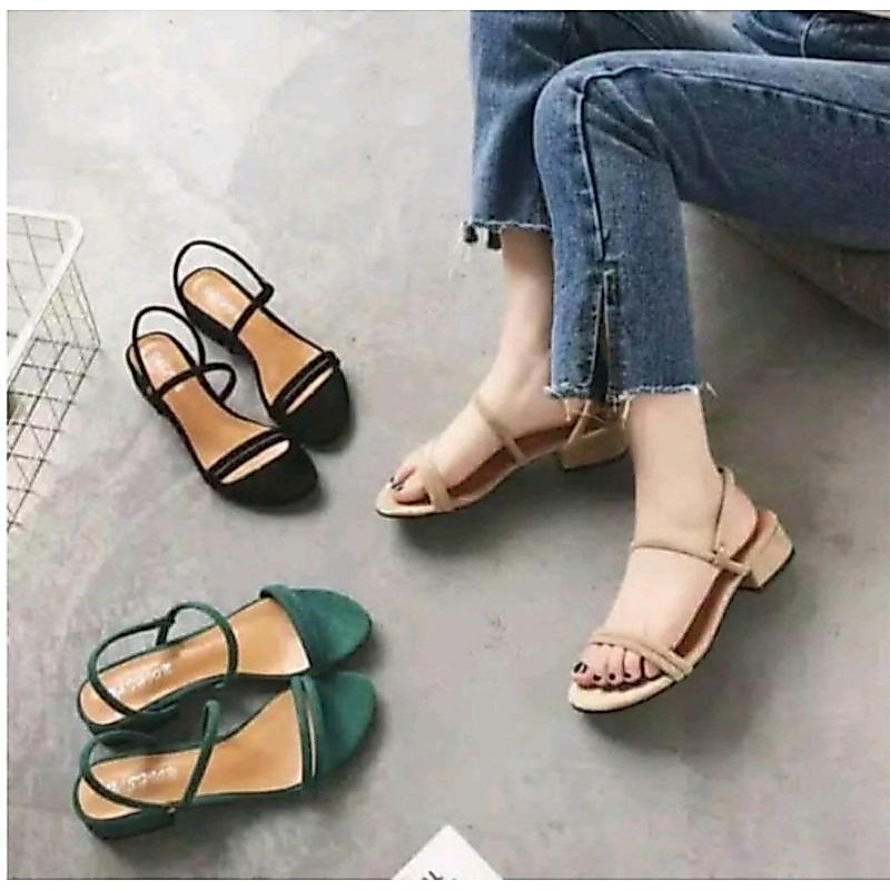 SANDAL wanita hak yoan hels 3cm tali silang teplek sandal hak sandal teplek hak pendek