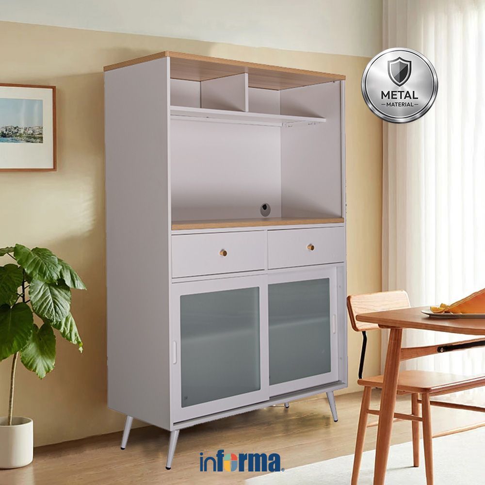 Informa Lewin Kabinet Dapur Metal - Putih/Cokelat Oak Kitchen Cabinet Lemari Kabinet Serbaguna Furni