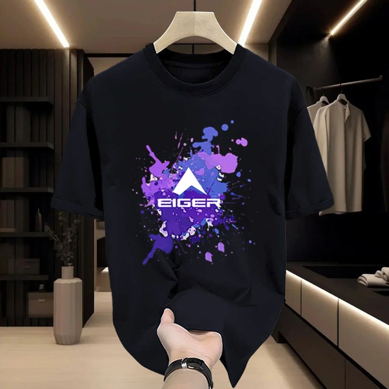 Kaos Eiger Original Logo Efek Tinta Ciprat Ungu Artistik - 100% Katun Adem, Unisex Pria Wanita, Tamp