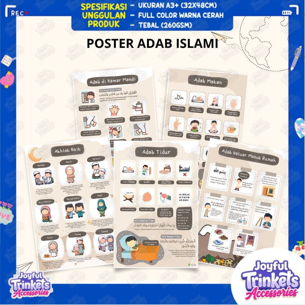 Poster Edukasi Aesthetic Seri Adab Makan Tidur Keluar Masuk Rumah dan Akhlak Baik - JOYFUL TRINKETS 