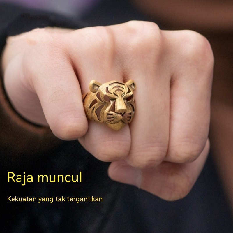 Hu dengan cincin harimau dominan perak Thailand cincin emas kuno zodiak kepala harimau cincin berong