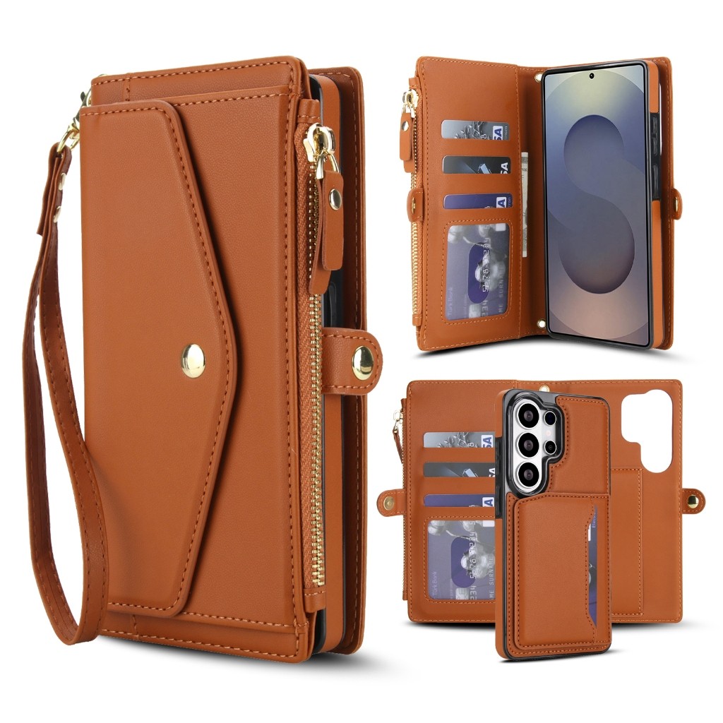 Casing Ponsel Bisnis Klasik Xunyi untuk Samsung Galaxy S26 S25 S2 Ultra FE Plus 4 Slot Kartu 2 Kanto