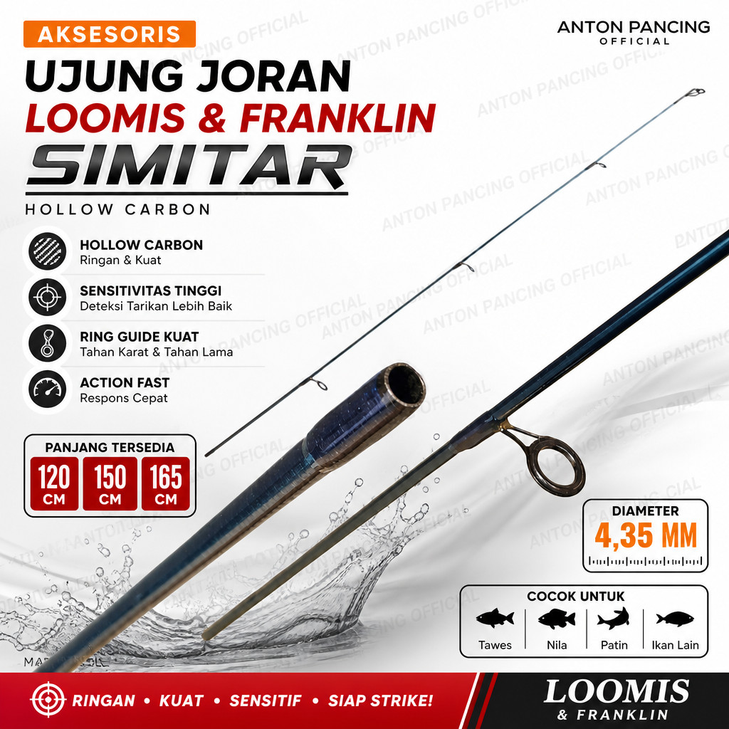 Ujung Joran Loomis Simitar Panjang 120, 150, 165 Bahan Hollow Carbon