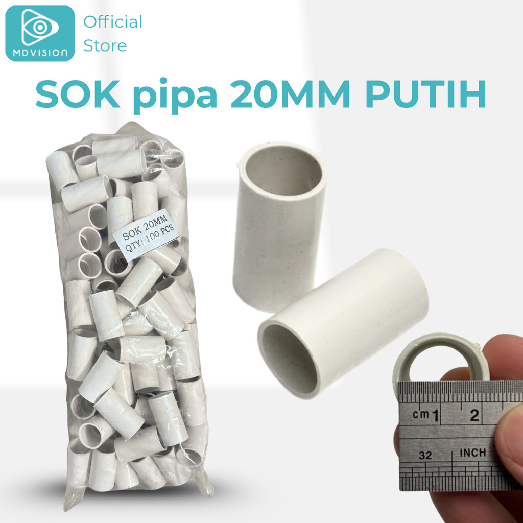 Sok Pipa 20mm Putih – Sambungan Pipa Plastik untuk Instalasi Kabel Rapi