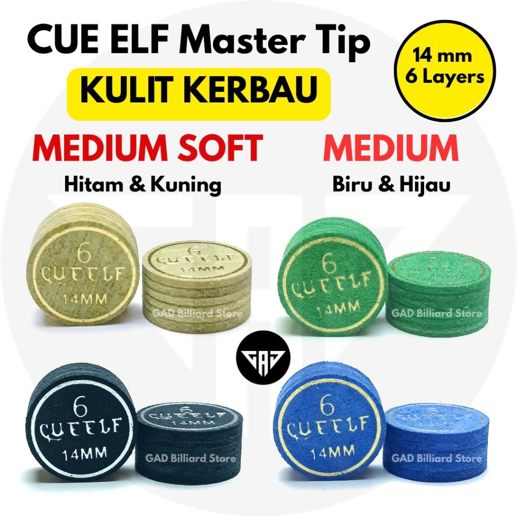 CUE ELF Cue Tip Play Billiard | Bahan Kulit Kerbau