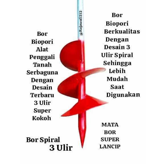 Bor Tanah Manual Putar Tangan 3 ulir Portabel Biopori Bor Penggali Tanah Serbaguna