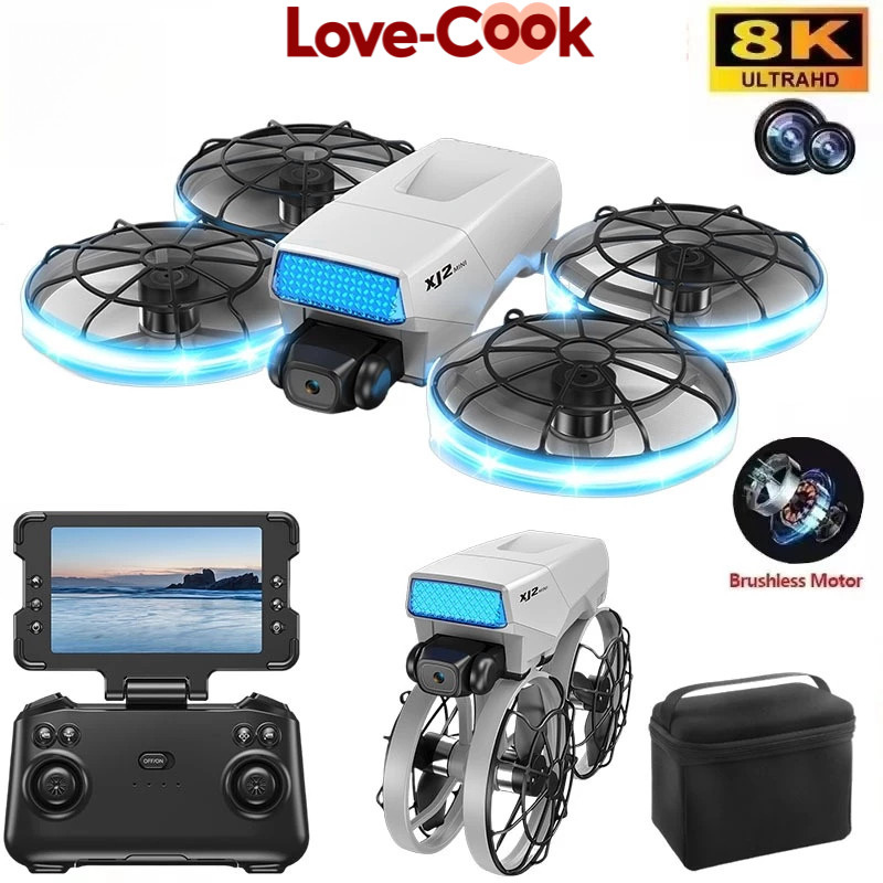 Love Cook-XJ2 Mini Drone Foldable 8K Dual Kamera – RC Layar Motor Brushless Pesawat Udara
