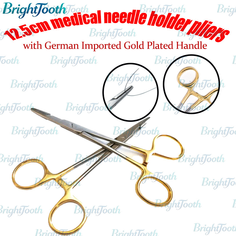 1pcs 12.5/14cm Needle Holder / Nalpuder /Nalpvuder /Klem Jahit /Dental Needle Holder Plier/ Gold Han