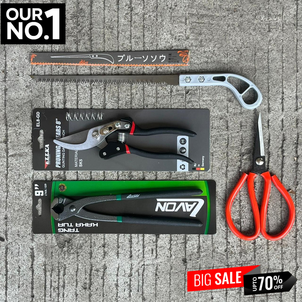 paket alat bonsai 4 in 1 gergaji lancip , catok bonsai , gunting dahan dan gunting ranting