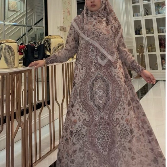 Gamis Hijab Voal Printing Latteby Eldeena syari