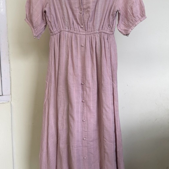 dress lilac lengan balon korean style
