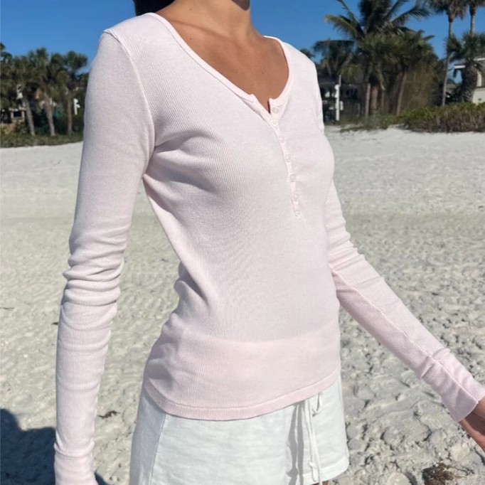 Brandy Melville Zelly Long Sleeve Ribbed Top in pink size XS/S