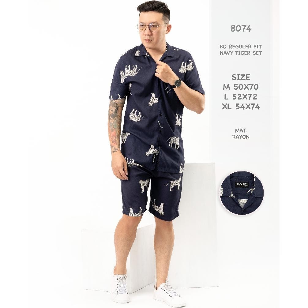 hot product jane frey clothing setelan piyama pria | freypv 8074 reguler fit set motif m-xl kemeja t