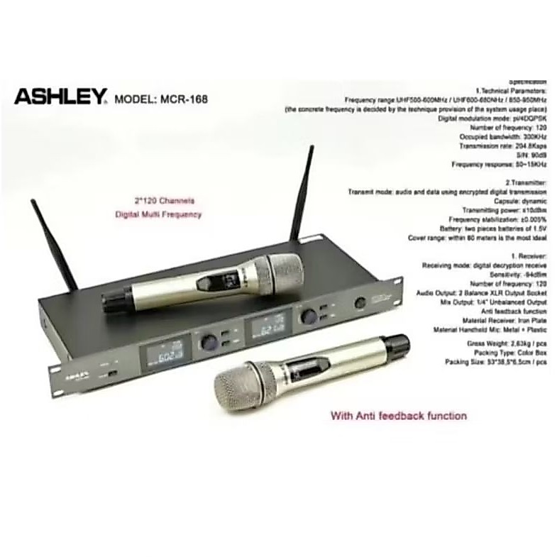 MIC WIRELESS ASHLEY MCR168 MICROPHONE ASHLEY MCR 168 ANTI FEEDBACK karaoke