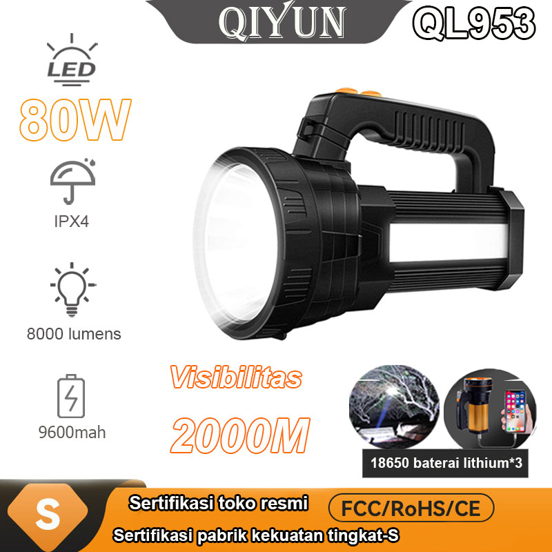 QYD Senter LED Super Terang jumbo Multifungsi 80W IPX4 Tahan air Waterproof Power Bank lampu 8000 lu