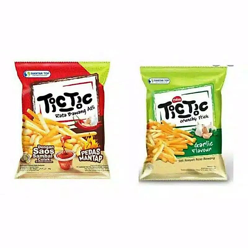 Snack Tic Tic 1 Renceng isi 10 Bungkus Chiki Ciki TicTic Rasa Pedas Mantap & Bawang Garlic
