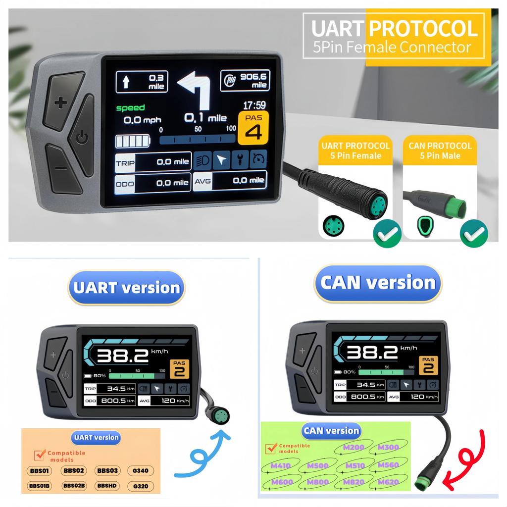 Layar Bluetooth BaFang Color EB02 CAN untuk Pengaturan Kecepatan dan Diameter Roda Motor Tengah untu