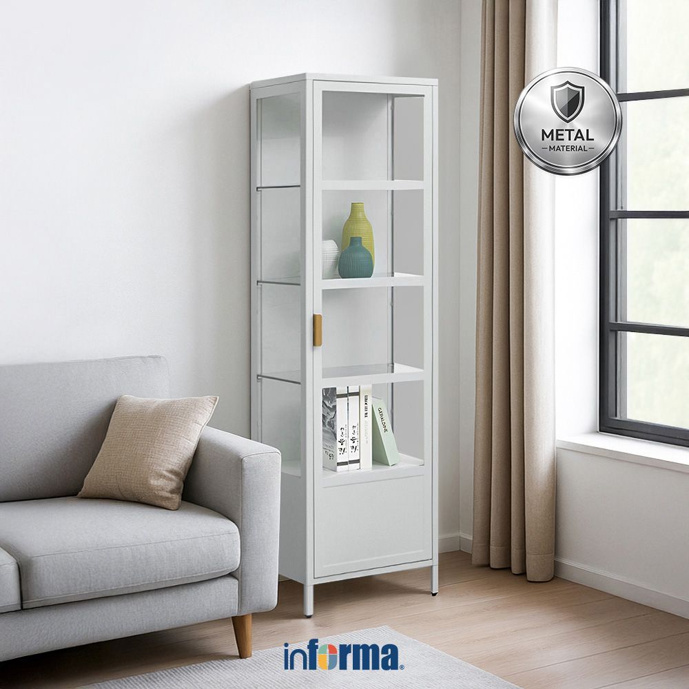 Informa Penny Kabinet 1 Pintu Kaca High - Abu-Abu Muda Lemari Kabinet Serbaguna Cabinet Penyimpanan 