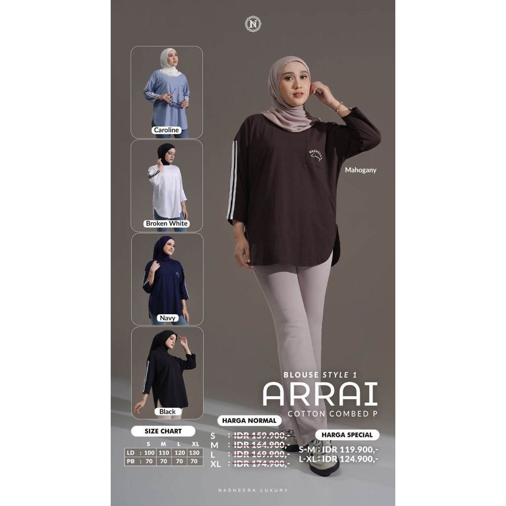 NADHEERA ARRAI COUPLE BLOUSE STYLE 1Nadheera Blouse  Arrai Couple Blouse Wanita Bahan Cotton Combed 