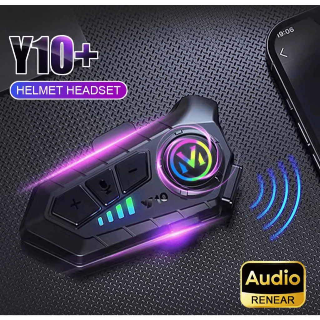 Y10 Headset Helm Bluetooth Intercom Motor Wireless Earphone Audio HD Tahan Air RGB