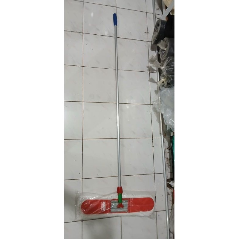 Set 60cm Loby Putih Wool Stik Gagang Alumunium 150cm Tongkat Pel Basah Sapu Loby Tangkai Alm Starmop