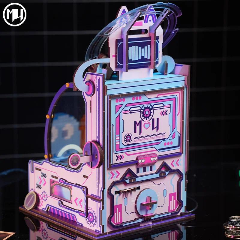 MY Pushing coin machine, movable wooden assembly toy, 3D three-dimensional puzzle, handcrafted gift 
