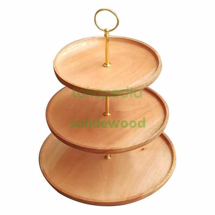 tempat kue kayu / cake stand / cake 3 tier / cupcakes - kayu MAHONI