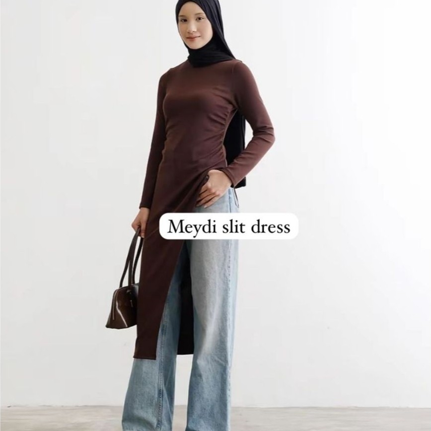 Meydi Slit Dress/Long Dress Slit/Korean Basic Dress - Slit Dress Wanita - Dress Korean StyleMeydi Sl
