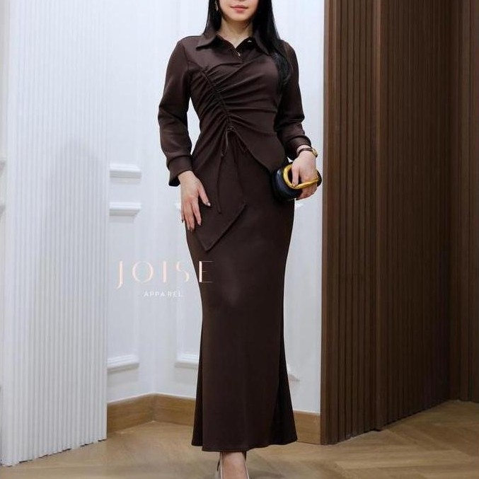 KEKINIAN JOISE - Lara Asymmetric Long Dress / Dress Tali Serut Panjang Kancing Maxi Casual Polos Str