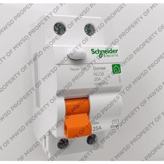 Schneider Electric RCCB ELCB Domae 2P 25A 30mA AC 6KA DOMR01225 Putih Kabel Pengaman Jaringan Listri
