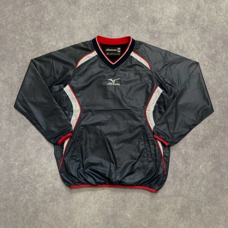 Vintage Mizuno Center Logo Pullover Windbreaker Darknavy