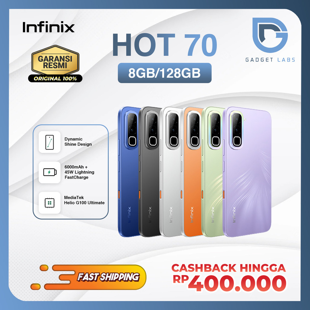 Infinix Hot 70 8/128GB HP Gaming NFC 120Hz Helio G100 Kamera 50MP 6000mAh Garansi Resmi
