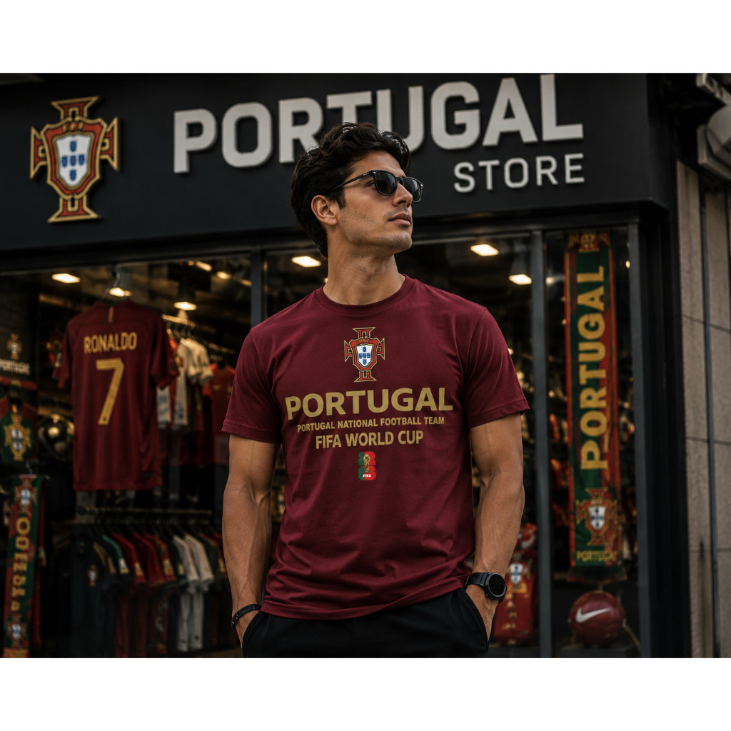 Kaos Lengan Pendek Santai Piala Dunia 2026 Amerika Serikat, Kanada, Meksiko - Timnas Portugal Free T