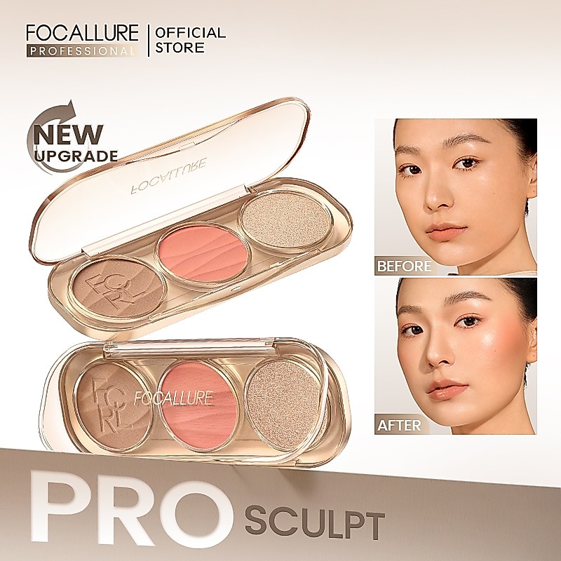 FOCALLURE Blush on Highlighter Eyeshadow 3in1 Palette