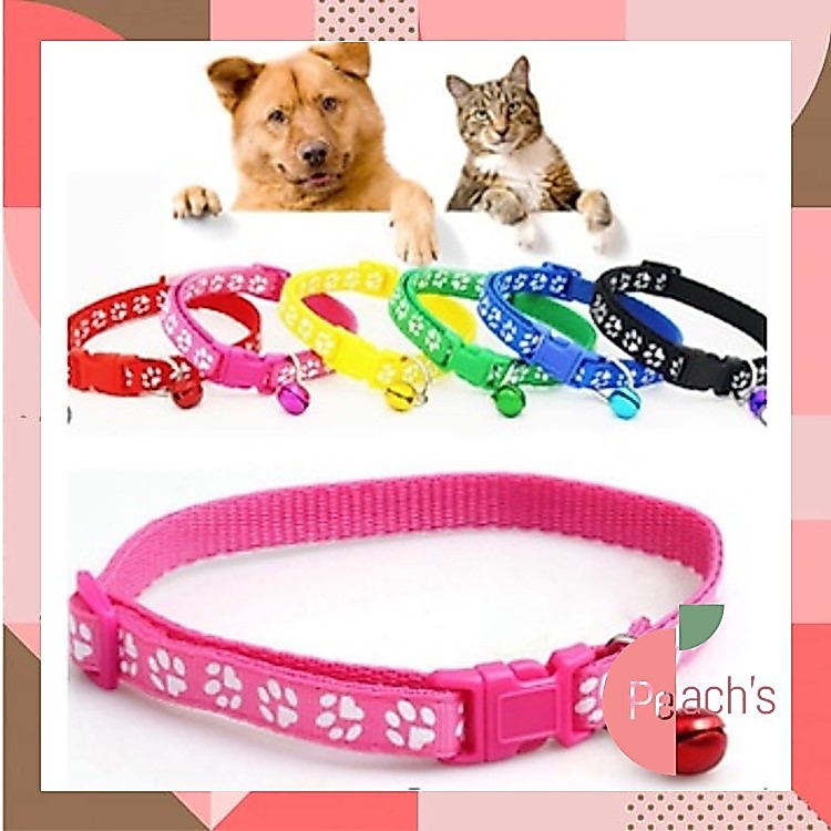 PEACH - Kalung Lonceng Hewan Peliharaan / Kalung Step Kaki Hewan / Kalung Kucing Bermotif Jejak Kuci