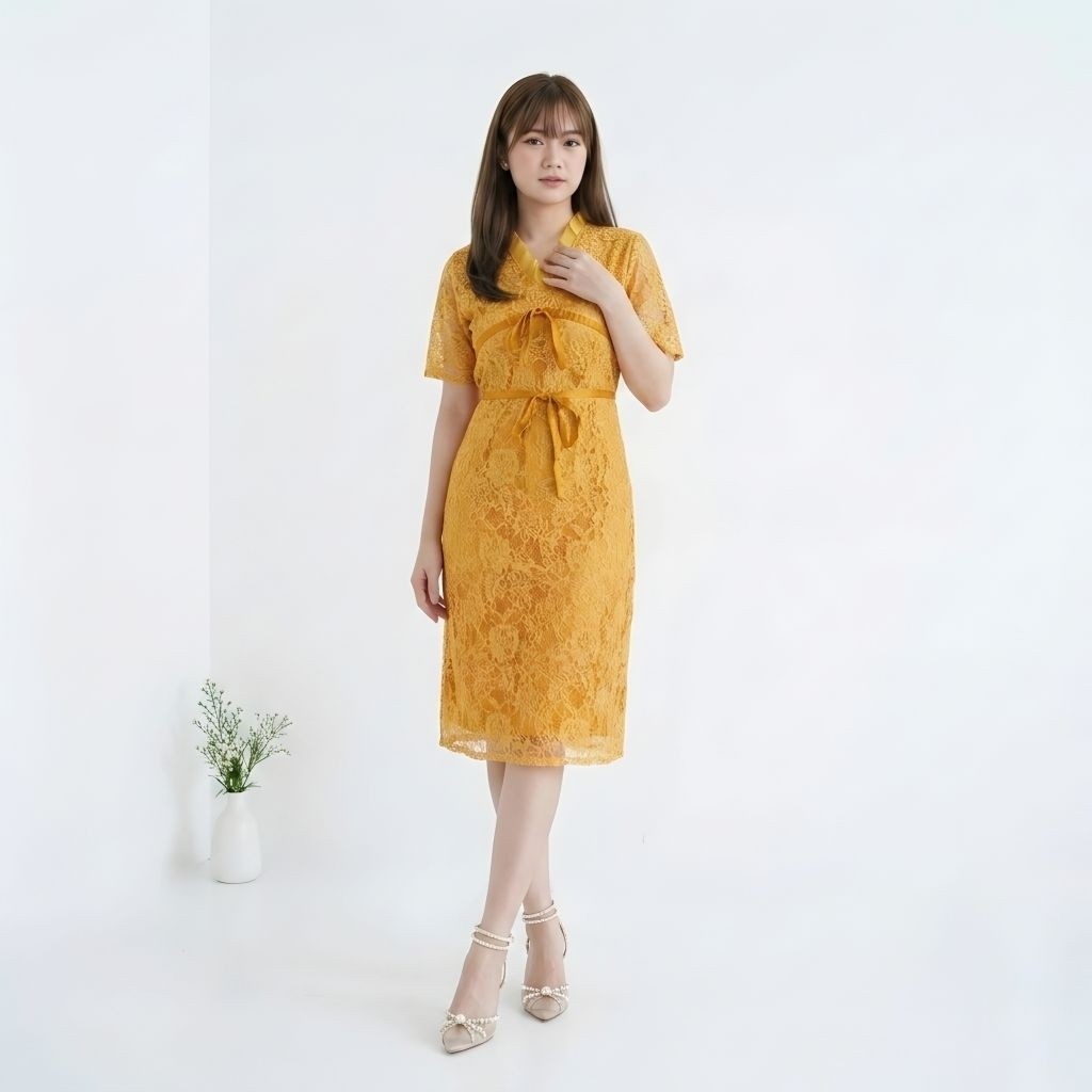 Dress Pesta Wanita Modern Gaun Brokat Modis Kekinian Baju Kondangan Wanita Dan Remaja Fh