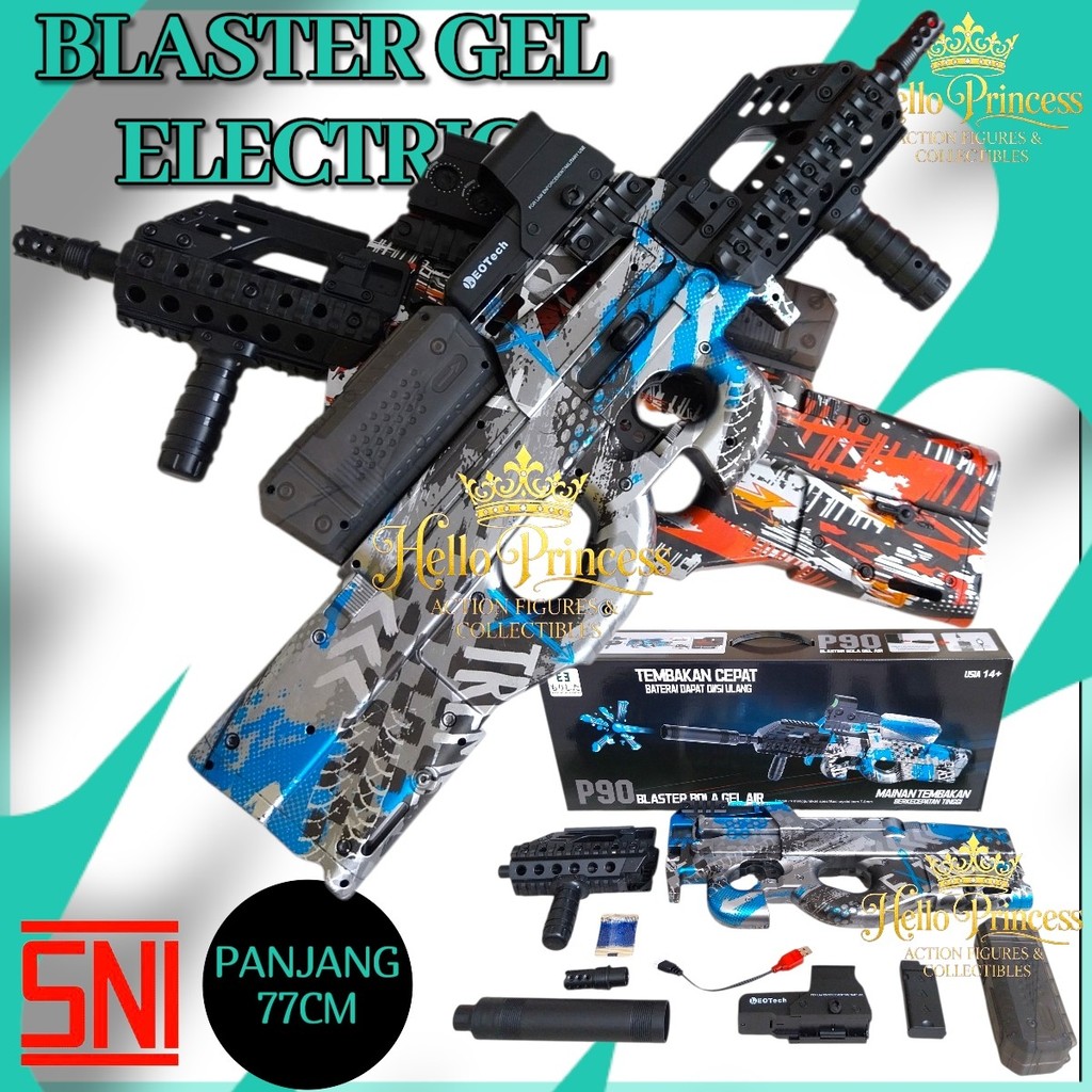 NEW Mainan Anak Blaster P90 Elektrik Gel Ball Water Gel Elektrik Otomatis GRM DD-911 Merah Besar Edu