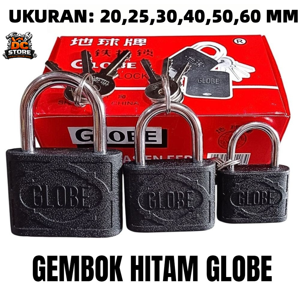 Gembok Hitam Globe / Gembok Rumah Gembok Pintu Hitam Globe / Iron Padlock Globe