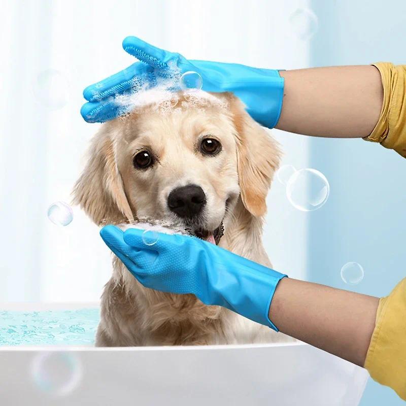 Pet Bath Gloves, Cat and Dog Gloves, Scrat-proof Pet Cleaning Gloves, Massage Durable Silicone Glove